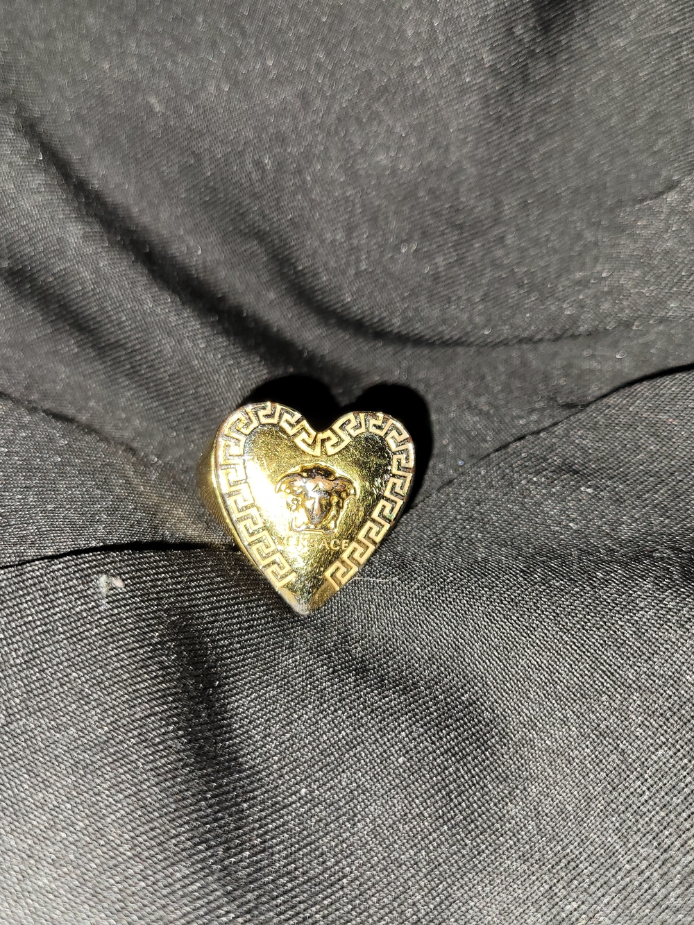 Versace Gold Heart Medusa Ring with Greek Key Motif